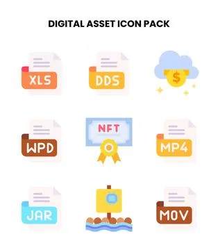 Digital Asset Flat Bundle Icons Pack Stock Illustration
