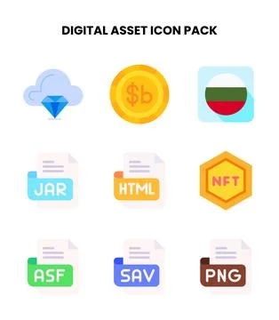Digital Asset Flat Collection Icons Pack Stock Illustration