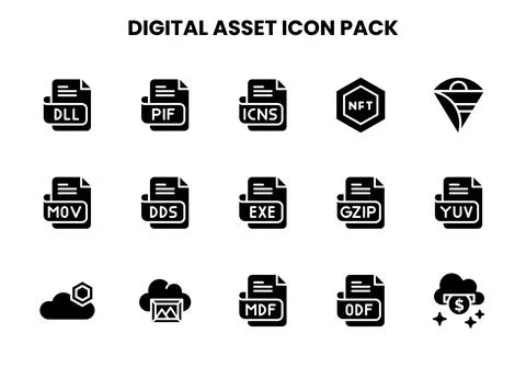 Digital Asset Glyph Vector Icons Pack Stock Illustration