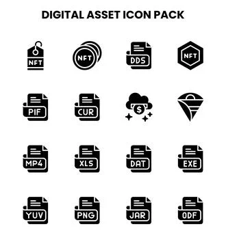 Digital Asset Glyph Vector Icons Pack Stock Illustration