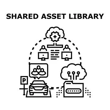 Digital asset library sharing and management concept イラスト素材