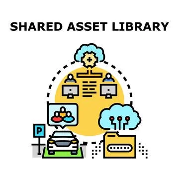 Digital asset library sharing and management concept Stock Illustration