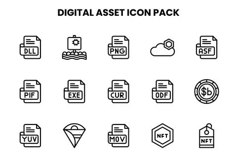 Digital Asset Line Bundle Icons Pack Stock Illustration