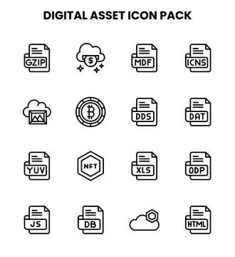 Digital Asset Line Bundle Icons Pack Stock Illustration
