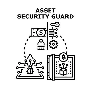 Digital asset security guard protecting financial data system Stock Illustration