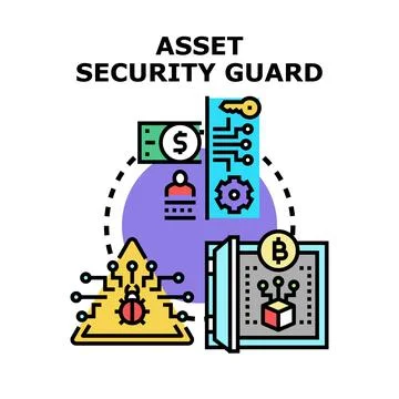 Digital asset security guard protecting financial data system Stock Illustration