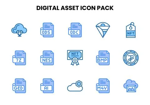 Digital Asset Two Colour Design Icons Pack Stock Illustration