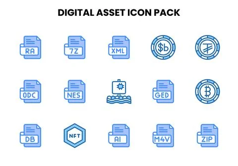 Digital Asset Two Colour Vector Icons Pack Stock Illustration
