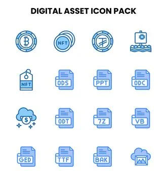 Digital Asset Two Colour Vector Icons Pack Stock Illustration