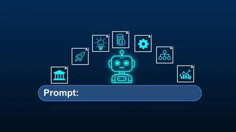 Digital assistant shows icons to artificial intelligence and technology Stock Footage 348190035