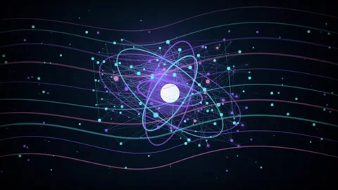 Digital Atom Orbit Loop - Neon Purple Network Node Backdrop Video stock 341955685