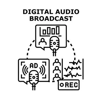 Digital audio broadcast creating media content concept Stock Illustration