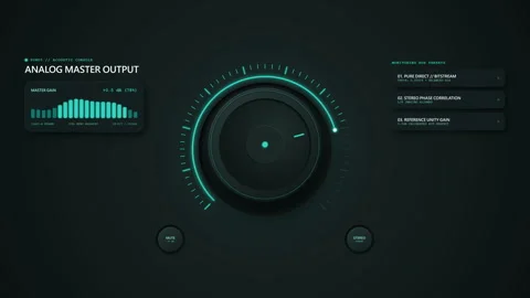 Digital Audio Console Interface with Glowing Knob Volume Control and Animat.. Stock Footage 347997777