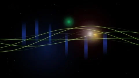 Digital Audio Equalizer Bars and Green Sine Wave Spectrum Loop Stock Footage 345254793
