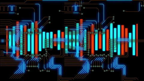 Digital audio equalizer with circuit board animation Stock Footage 340628890