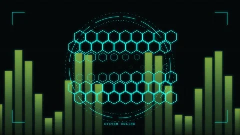 Digital Audio Equalizer HUD Animation with Hexagons Stock Footage 346159665