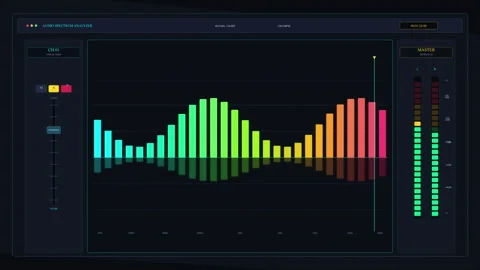 Digital audio equalizer interface motion graphic with audio spectrum Stock Footage 347558111