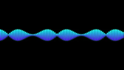 Digital audio equalizer wave line, cyan purple glowing waveform spectrum Stock Footage 342366305