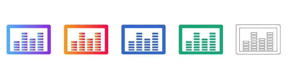 Digital Audio Frequency Bar Chart Icon Set Stock Illustration