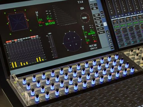 Digital Audio Mixer Control Interface for Sound Engineers Stock Photos