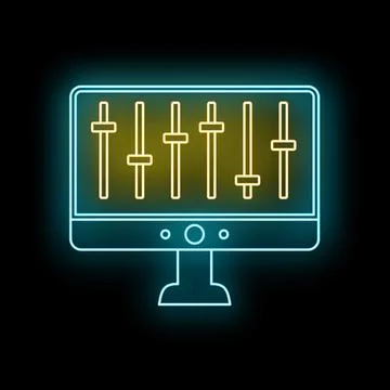 Digital audio mixer equalizer on computer monitor screen Illustrazione stock