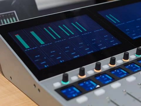 Digital Audio Mixer Interface with Colorful Waveform Displays Stock Photos