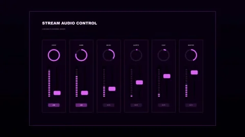 Digital audio mixer interface with moving volume sliders Stock Footage 347013395