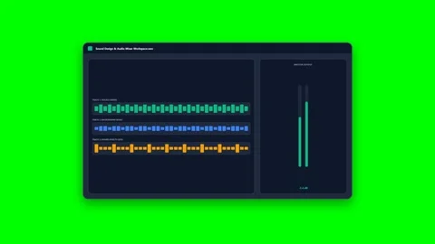 Digital Audio Mixer Interface with Pulsing Waveforms Stock Footage 347627434