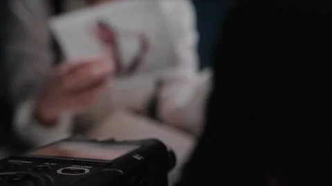 Digital audio voice recorder, blinking record button. Interrogation by police Stock Footage 253470001