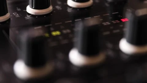 Digital audio volume level meters in a DJ mixer, close up Stock Footage 241303047