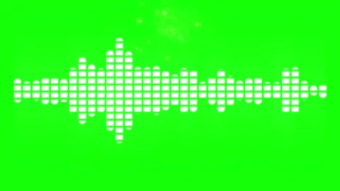 Digital audio waveform visualizations with glowing particle effects on green Vídeo Stock 338327630