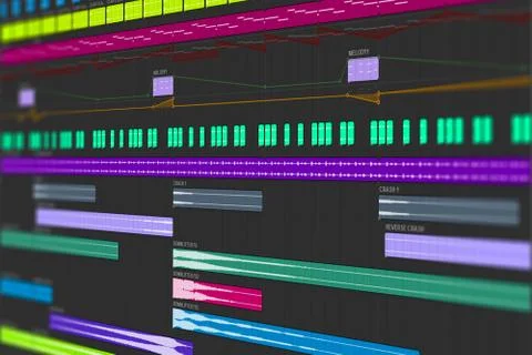 Digital Audio Workstation Interface. MIDI Notes &amp; Samples Arrangement Stock Photos