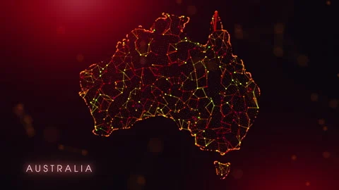 Digital Australia Map Motion Reveal With Abstract Red And Orange Plexus Net.. Stock Footage 329725831