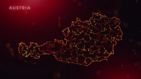 Digital Austria Map Motion Reveal With Abstract Red And Orange Plexus Netwo.. Stock Footage 330779027
