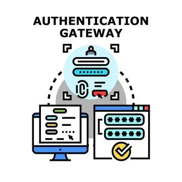 Digital authentication gateway accessing user account security system Stock Illustration