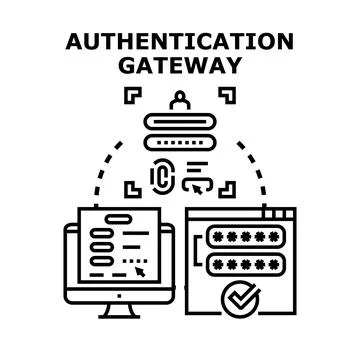 Digital authentication gateway accessing user account security system Stock Illustration