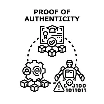 Digital authenticity proof blockchain system cybersecurity concept Stock Illustration