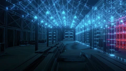 Digital Automated Warehouse Hologram Scanning boxes and industrial elements Stock Footage