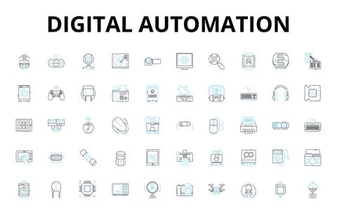 Digital automation linear icons set. Robotics, Automation, Artificial Stock Illustration