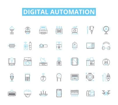 Digital automation linear icons set. Robotics, Automation, Artificial Stock Illustration