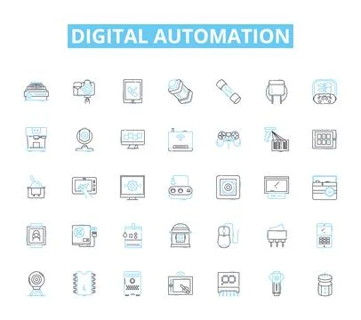Digital automation linear icons set. Robotics, Automation, Artificial Stock Illustration