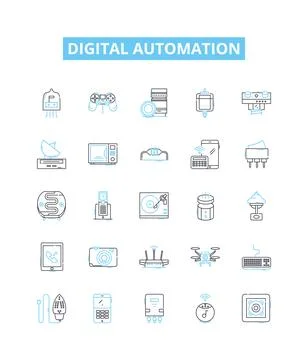 Digital automation vector line icons set. Digital, Automation, Robotics, AI Stock Illustration