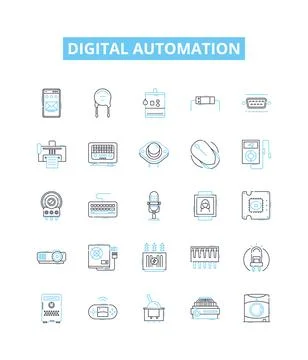 Digital automation vector line icons set. Digital, Automation, Robotics, AI Ilustração Stock