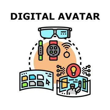 Digital avatar and virtual reality technology concept Stock Illustration