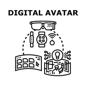 Digital avatar and virtual reality technology concept Illustrazione stock