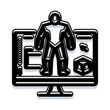 Digital avatar modeling process on computer monitor Illustrazione stock
