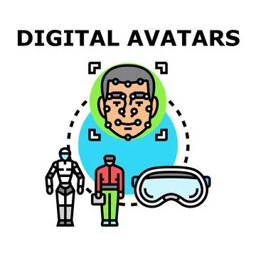 Digital avatars creating virtual reality experiences Stock Illustration