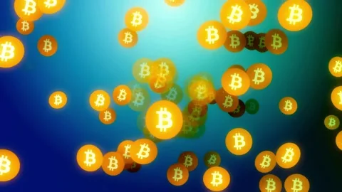 Digital background with with bitcoin falling. technology business Vídeos de archivo 336443911