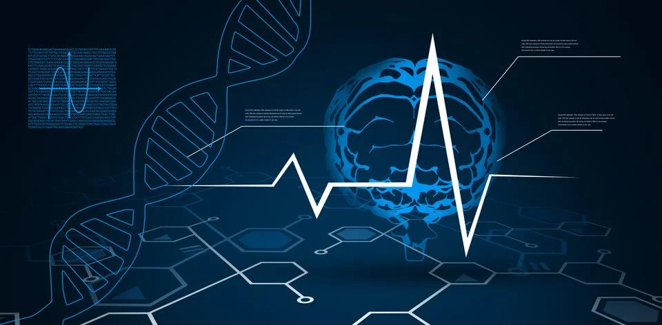 Digital background with brain and DNA Helix イラスト素材
