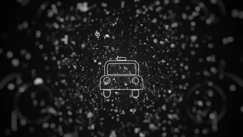 Digital background: Car on black background with icon network on a black Stock Illustration